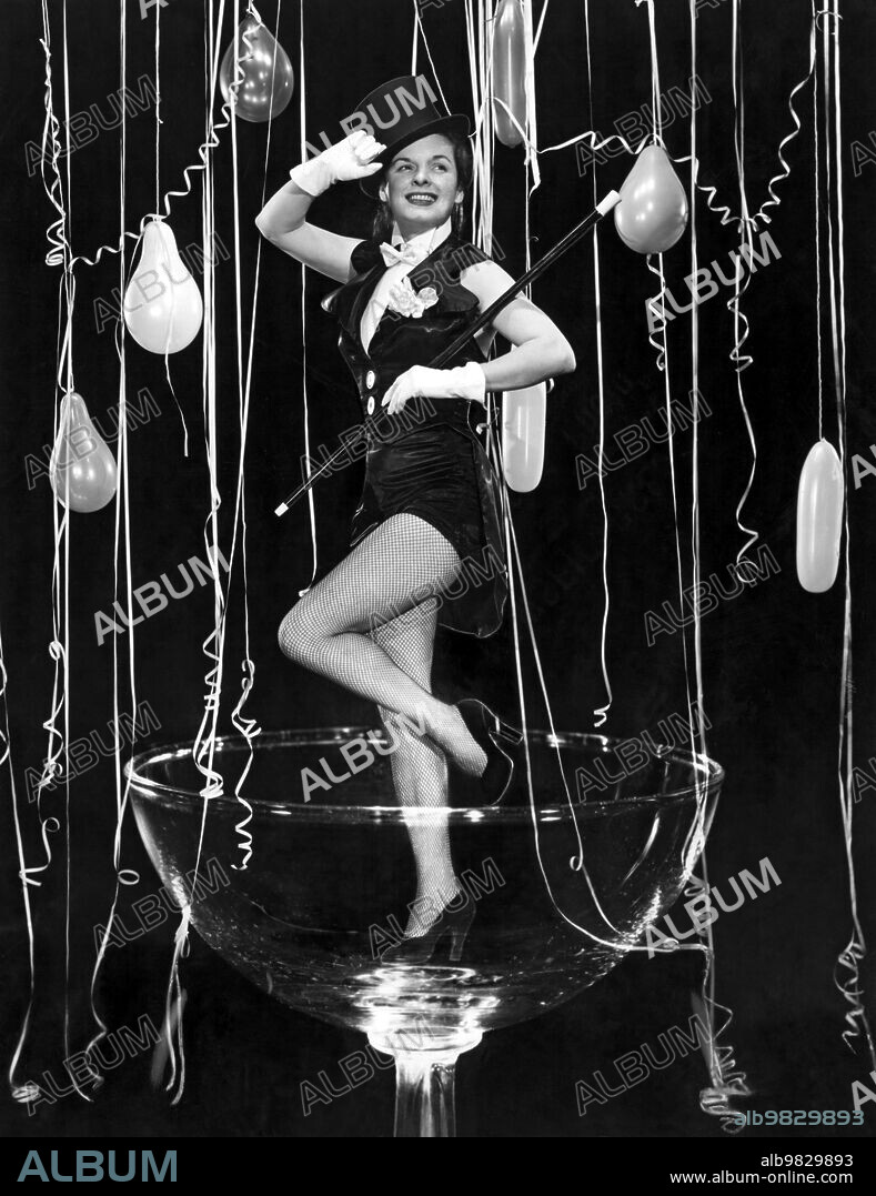 New York, New York December 20, 1949, Radio actress Mercedes McCambridge is ready to welcome 1950 in style.