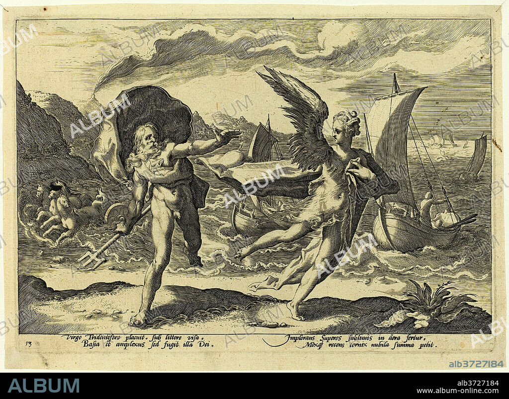 WORKSHOP OF HENDRICK GOLTZIUS, AFTER HENDRICK GOLTZIUS. Coronis Changed into a Crow. Dated: 1589. Dimensions: plate: 18.7 x 26 cm (7 3/8 x 10 1/4 in.)  sheet: 20.2 x 27.5 cm (7 15/16 x 10 13/16 in.). Medium: engraving on laid paper.