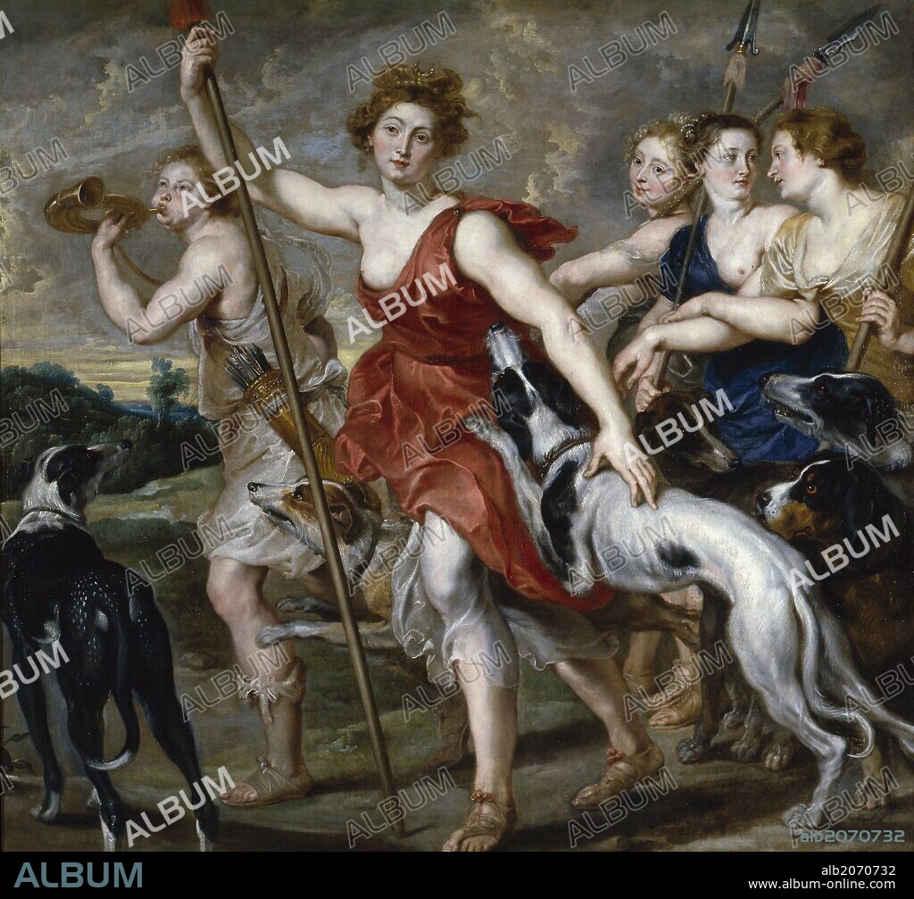 PETER PAUL RUBENS (taller). Pedro Pablo Rubens (Taller de) / 'Diana cazadora', 1617-1620, Escuela Flamenca, Óleo sobre Lienzo, 184 cm x 199 cm, P01727.
