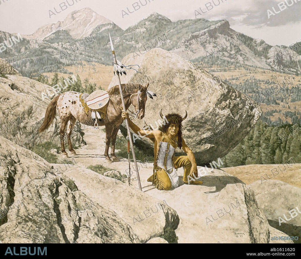 STANLEY BORACK. Native American In Mountain Landscape   1977  Borack, Stanley(1927- American).