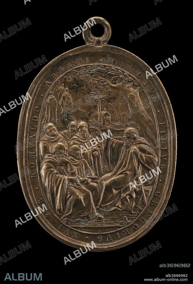 GIUSEPPE CERBARA. Saint Romuald, Founder of the Camaldolese Order [reverse]. Dated: 1831. Dimensions: overall (oval, with loop): 6.9 x 4.8 cm (2 3/4 x 1 7/8 in.)  overall (oval, without loop): 6.1 x 4.8 cm (2 3/8 x 1 7/8 in.)  gross weight: 66.22 gr (0.146 lb.)  axis: 12:00. Medium: bronze.