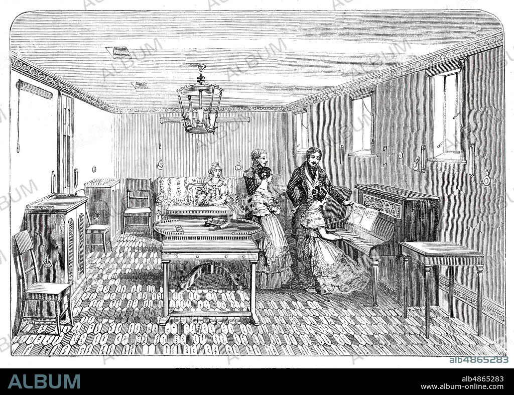 EBENEZER LANDELLS. The Royal Yacht, the Drawing-Room, 1844. Interior of the ship in which Queen Victoria travelled from London to Scotland. From "Illustrated London News", 1844, Vol I.
