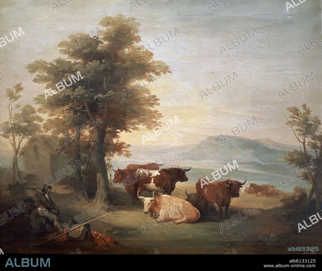 JOSE ELBO (1804-1844). 'Vaquero con ganado', 1843, Óleo sobre lienzo, 64,5 x 81 cm, CE0042.