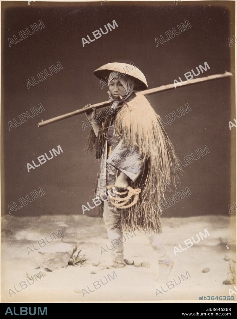 Farm laborer with rain coat (mino). Artist: Suzuki Shin'ichi (Japanese, 1835-1919). Dimensions: 25.2 x 19.7 cm (9 15/16 x 7 3/4 in.). Date: 1870s.