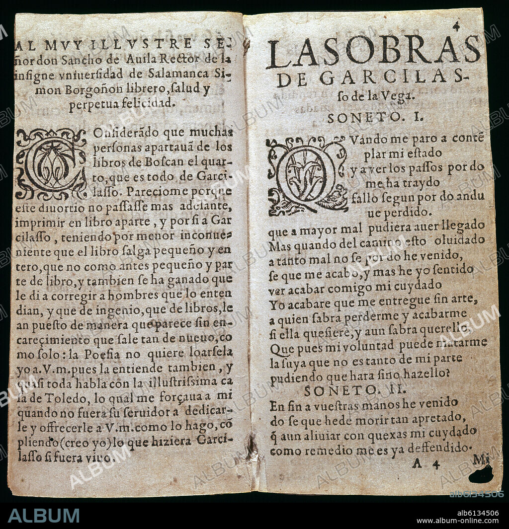 VEGA GARCILASO DE LA. OBRAS-S XVI-EDICION 1580 DE SEVILLA POR ALONSO DE LA BARRERA-LITERATURA ESPAÑOLA DEL SIGLO DE ORO-.