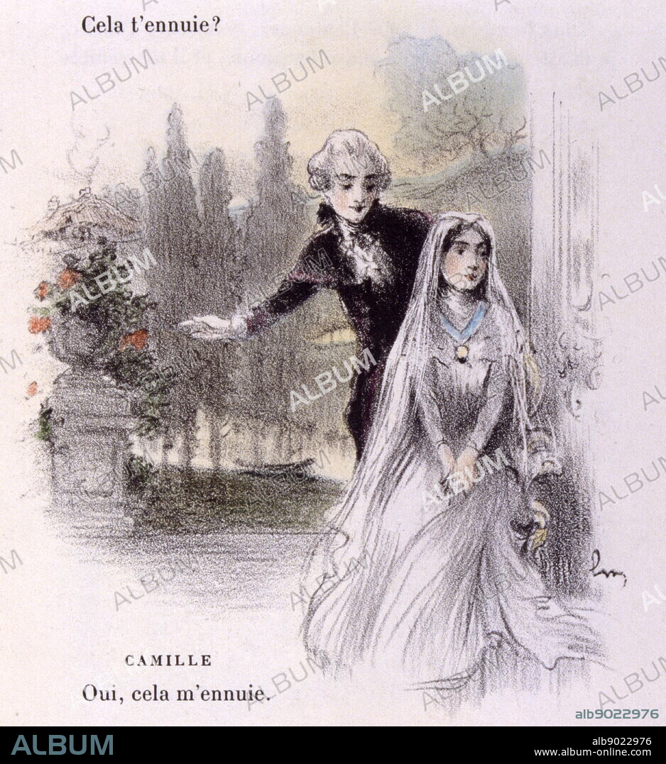 Illustration for No Trifling with Love (On ne badine pas avec l'Amour); 1834 French drama by Alfred Louis Charles de Musset-Pathay (1810 - 1857); French dramatist, poet, and novelist.