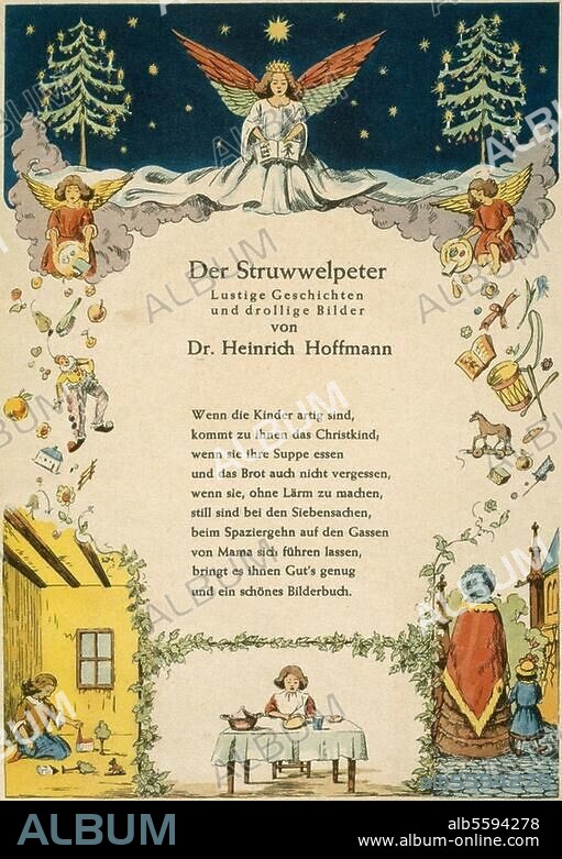 ANONYM. Hoffmann, Heinrich Arzt und Dichter. 1809-1894. Werke: Der Struwwelpeter (1847). "Wenn die Kinder artig sind, / kommt zu ihnen das Christkind; (...) ". Titelblatt mit Rahmenzeichnung. Nachdruck der Ausgabe 1847.