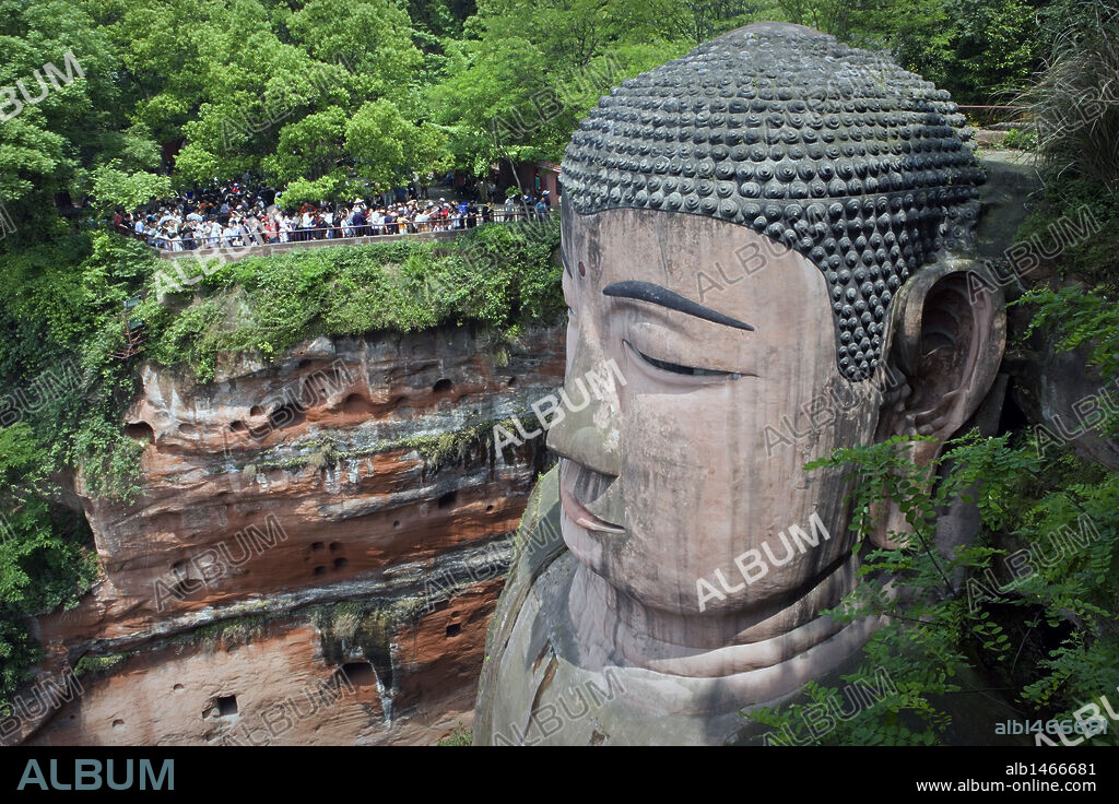 Leshan Giant Buddha (713-803). Carved into a cliff of Mount Lingyun. Depicts seated Maitreya Buddha. Sichuan Province. China.