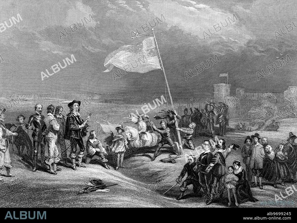 The First Civil War (1642-6) - Raising the Royal Standard at Nottingham (22 August 1642) - King Charles I raised his royal standard at Nottingham, officially initiating the English Civil War. ©TopFoto.
