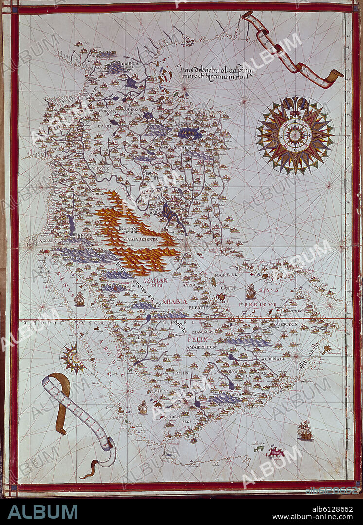 JUAN MARTINEZ (?-1591) CARTOGRAFO. ATLAS PORTULANO ORIENTE MEDIO  VIT 20 - PENINSULA DE ARABIA.