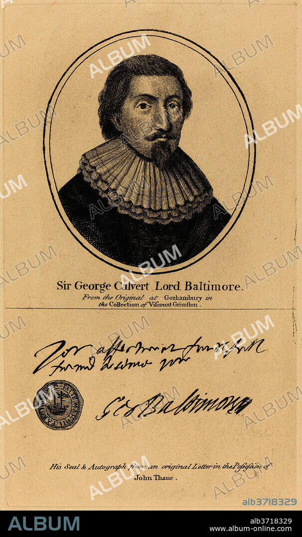 JOHN THANE. Sir George Calvert, Lord Baltimore. Medium: engraving.
