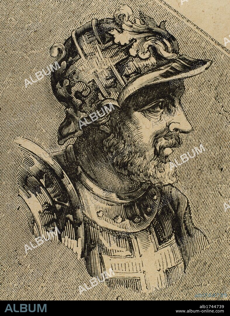 SISEBUTO. Rey visigodo (612 a 621). Sucesor de Gundemaro. Protector de la religión católica, las artes y las ciencias. Grabado.