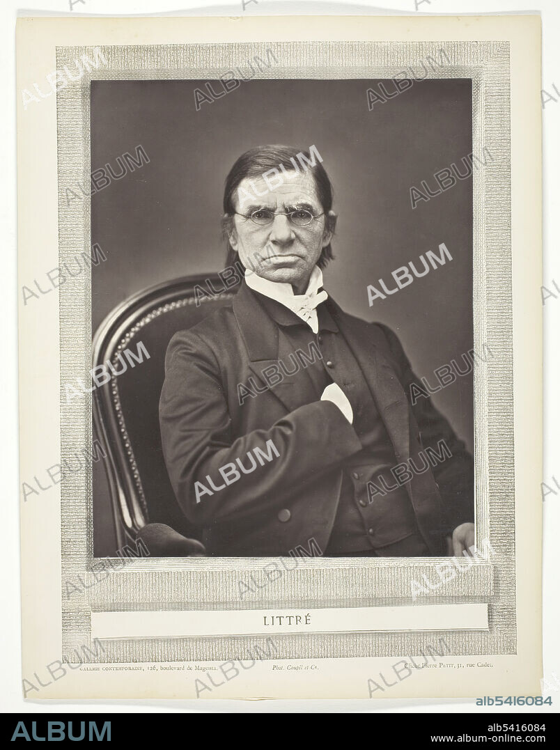 PIERRE PETIT. Émile Littré (French lexicographer and philosopher, 1801-1881), c. 1876. Woodburytype, from the periodical "Galerie Contemporaine Littéraire, Artistique" (1876), volume 3.