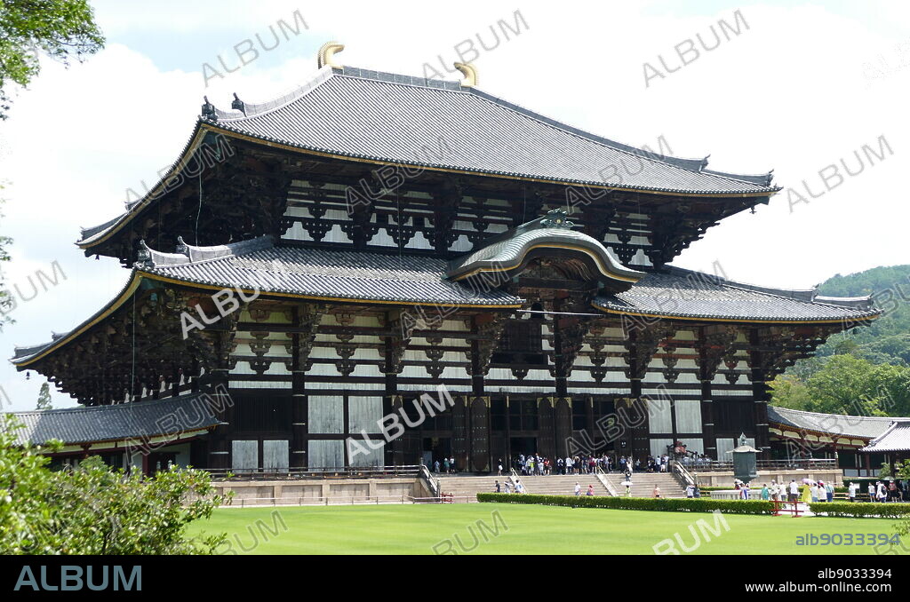 Todai-ji (Eastern Great Temple), is a Buddhist temple complex in the city of Nara, Japan. Though it was originally founded in the year 738 CE, Todai-ji was not opened until the year 752. Its Great Buddha Hall houses the world's largest bronze statue of the Buddha Vairocana, known in Japanese as Daibutsu. The temple also serves as the Japanese headquarters of the Kegon school of Buddhism. The temple is a listed UNESCO World Heritage Site as one of the "Historic Monuments of Ancient Nara.