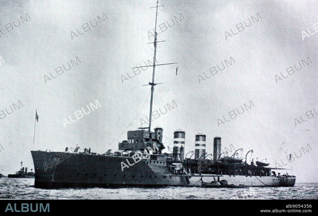 The HMS Amphion, an active-class Royal navy scout cruiser which was launched 1911. Famously the first Royal navy ship to be sunk during the First World War. Photograph circa 1911-1914. Sunk in August 1914.