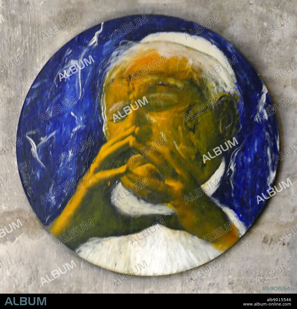 Photograph of an icon depicting Pope Saint John Paul II, inside of St. Stephen's Cathedral, (Stephansdom), in Vienna which dates from the 12th to 15th centuries. Pope John Paul II (1920-2005) Pope from 1978-2005). Dated 21st Century.