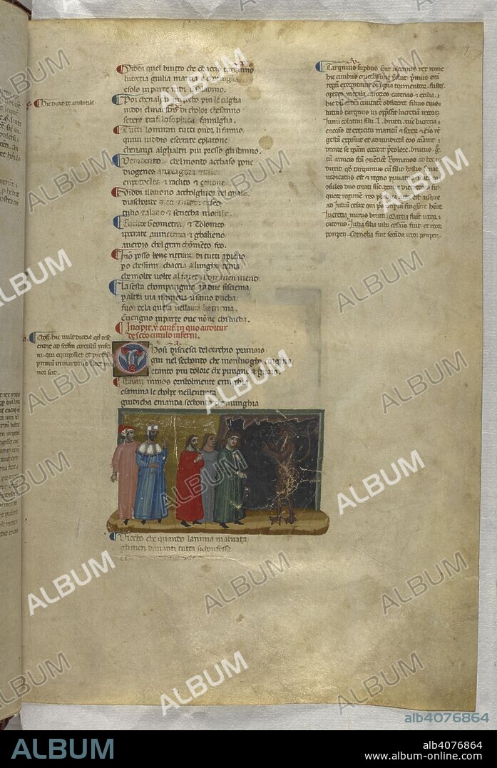 Inferno: Minos judging three souls. Dante Alighieri, Divina Commedia ( The Divine Comedy ), with a commentary in Latin. 1st half of the 14th century. Source: Egerton 943, f.10. Language: Italian, Latin.