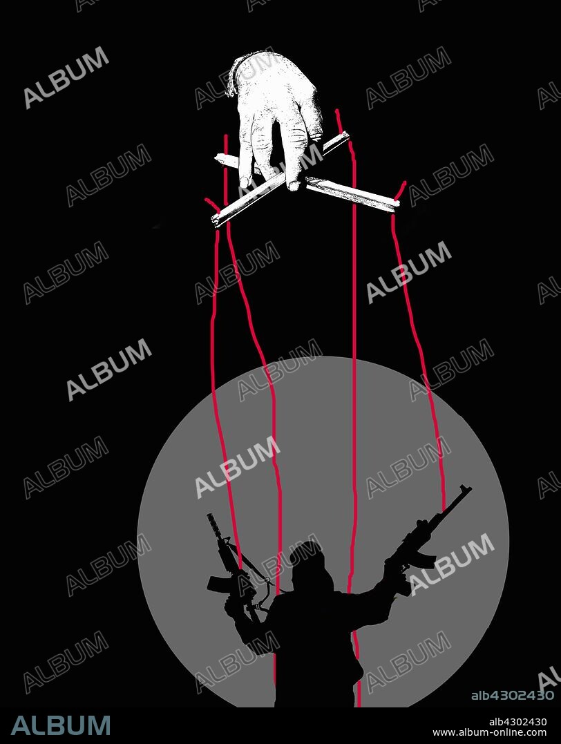 Puppeteer controlling terrorist puppet.