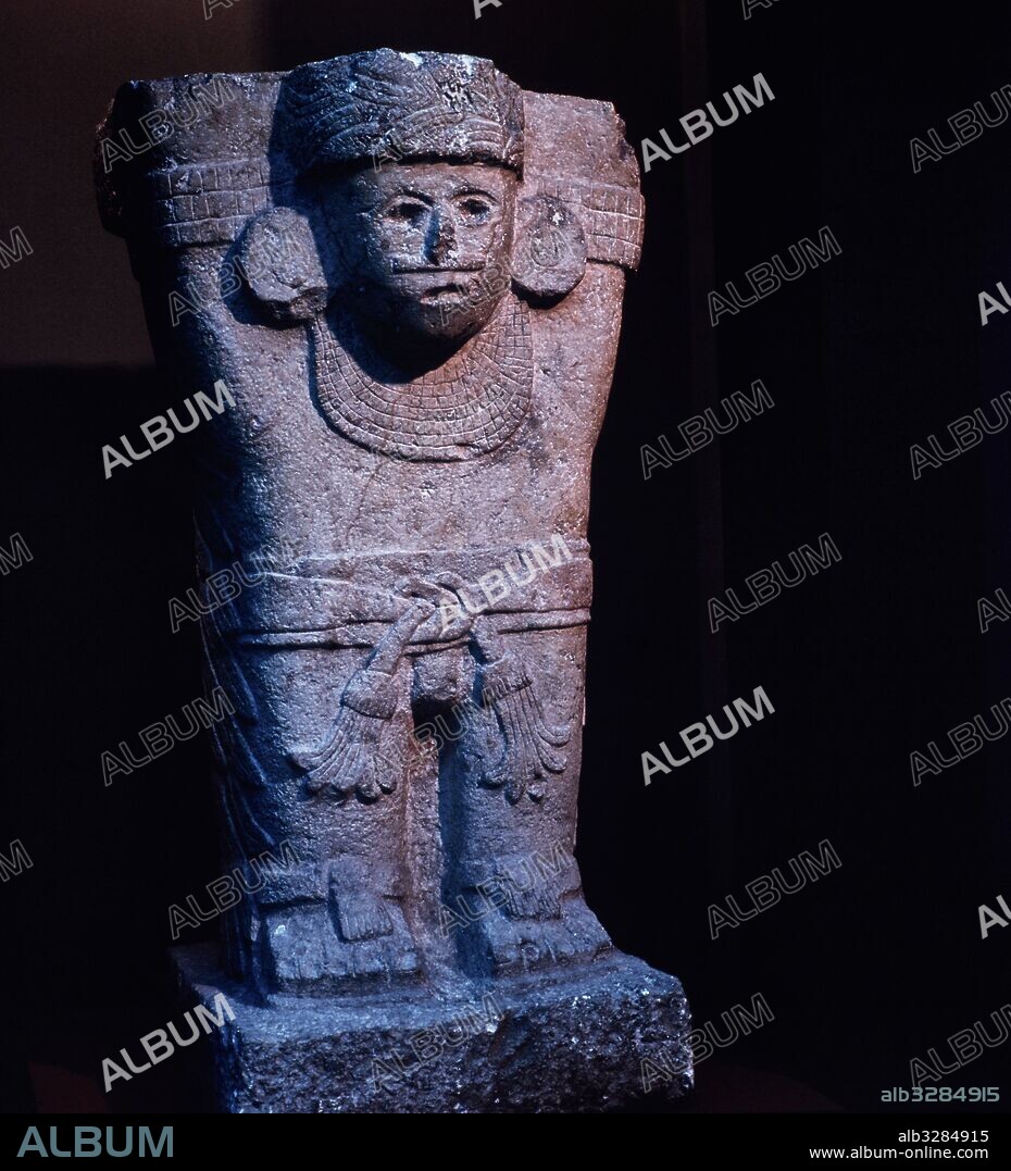 Altar support in the form of Atlanta, 800-1300 AD (stone), Mayan. Post-classical period. Mexico.
