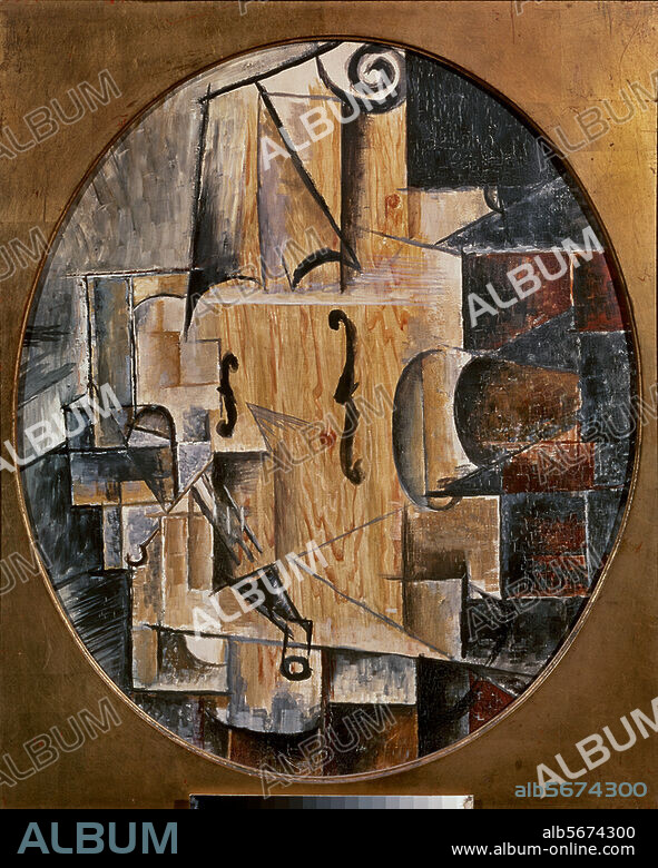 PABLO PICASSO. Picasso, Pablo 1881-1973. "Stilleben mit Geige" (Violon), Sorgues-sur-Ouvere, Sommer 1912. Öl auf Leinwand, 55 × 46 cm. Sammlung S.I.Schtschukin, Moskau, Staatliches Puschkin-Museum für Bildende Künste.