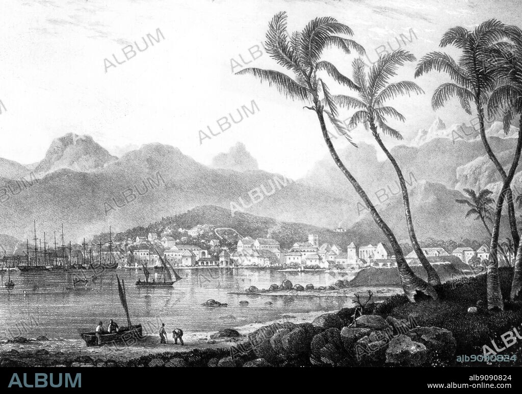 Port Louis, capital of Mauritius. After his disappointment in the landscape of Australasia, Darwin found that 'the aspect of the island equalled the expectations raised by the many well known desriptions of its beautiful scenery'. Darwin and the Beagle by Alan Moorhead, page 238.