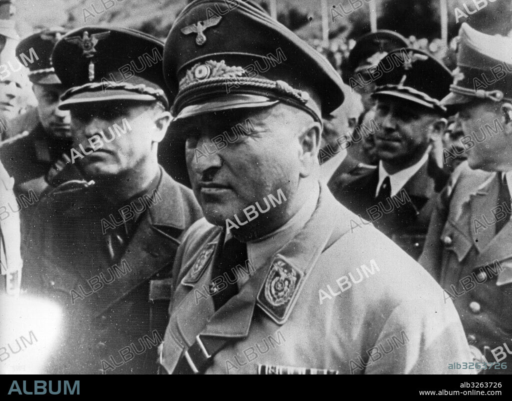 World War Two. Reichsleiter Dr. Robert Ley, one of Hitler's close collaborators, with the Slovakian Minister of Interior Sano Mach at Cadca during Ley's visit to Slovakia on August 8, 1940.