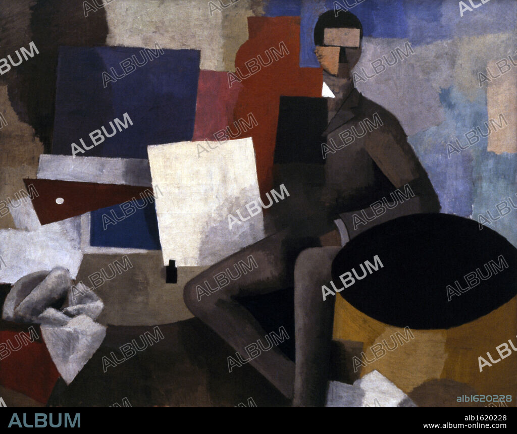 Man Seated by Roger de La Fresnaye, 1913-1914, 1885-1925, France, Paris, Centre Georges Pompidou, Musee National  d' Art Moderne.