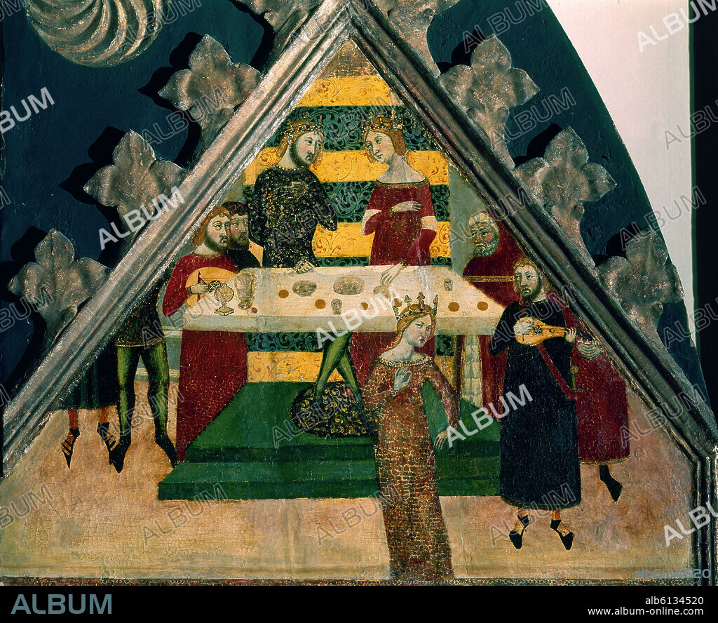 JAIME SERRA (1358-1395) JAUME SERRA. HISTORIAS DE SAN JUAN BAUTISTA - DETALLE DEL BANQUETE DE HERODES - 1356-1359 - TEMPLE/TABLA - GOTICO CATALAN - NP 3107 - CONJUNTO 142893.