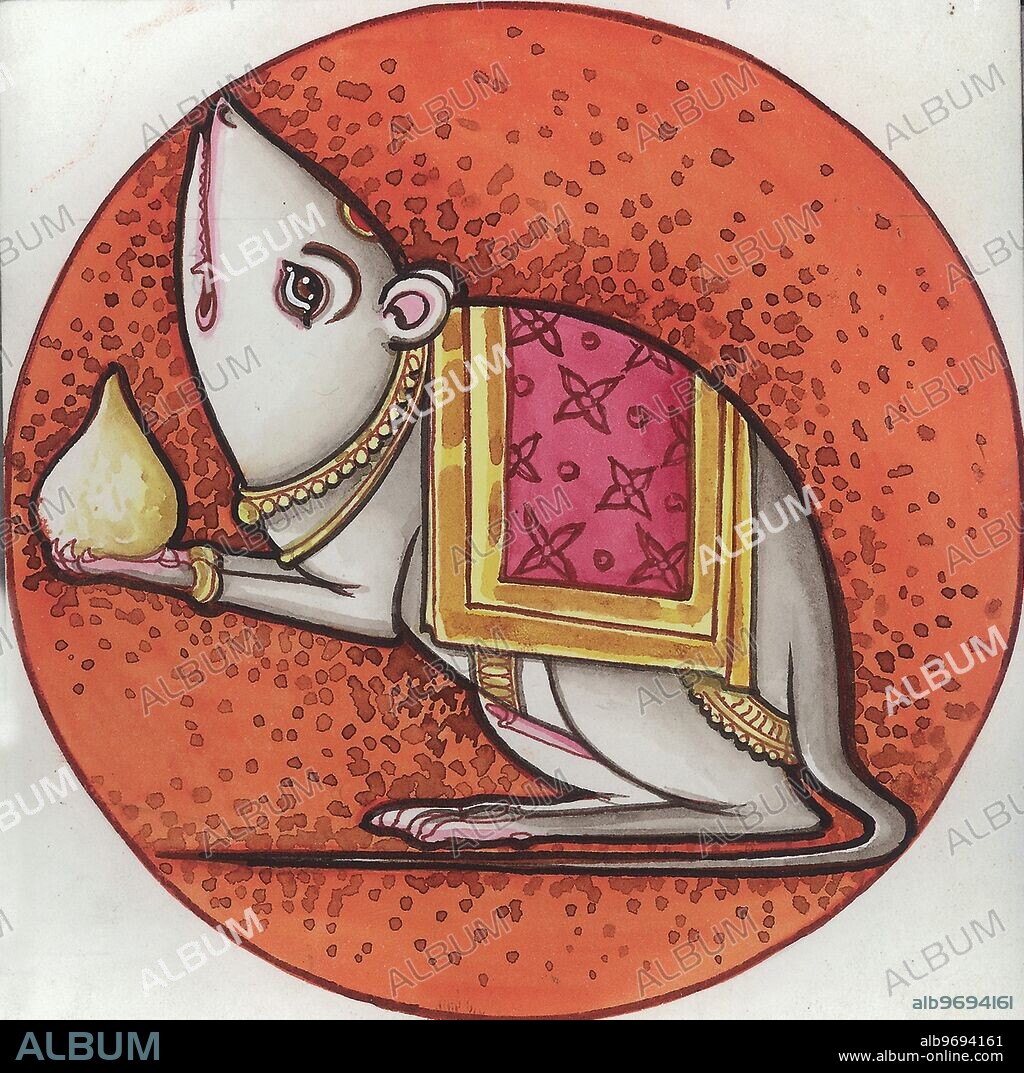 India: Manivelu - Mouse - Artist Manivelu - symbols - Hindu belief - Hindu - Hinduism - art - Himalayan Academy art - Mushika - Ganesha's mount - Ganesh - modaka sweet - Ganesha - God - Lord of Obstacles - India - Indian art - Hindu art - religion - Hindu religion.