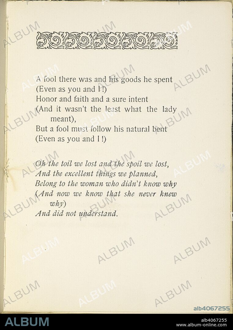RUDYARD KIPLING. Second page of the poem. The Vampire. A poem ... Written for a picture by Philip Burne-Jones exhibited at the New Gallery in London, 1897. [With a reproduction of the picture.]. [Washington : Woodward & Lothrop, 1898]. Source: Cup.402.a.30 page two.