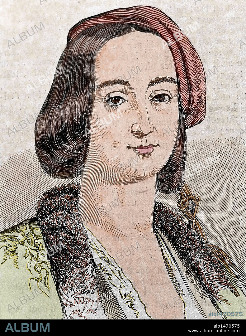 AMALIA MARIA FEDERICA, duquesa de Oldenburgo (1818-1875). Reina consorte, esposa de Otón I de Grecia (1815-1867). Grabado coloreado.
