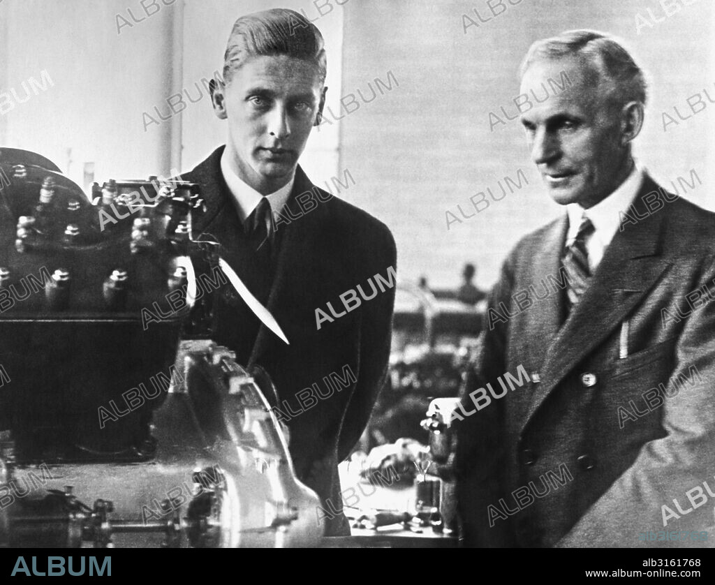 Detroit, MIchigan:  1926. Henry Ford gives Prince Nicholas of Romania a tour of the automobile plant.