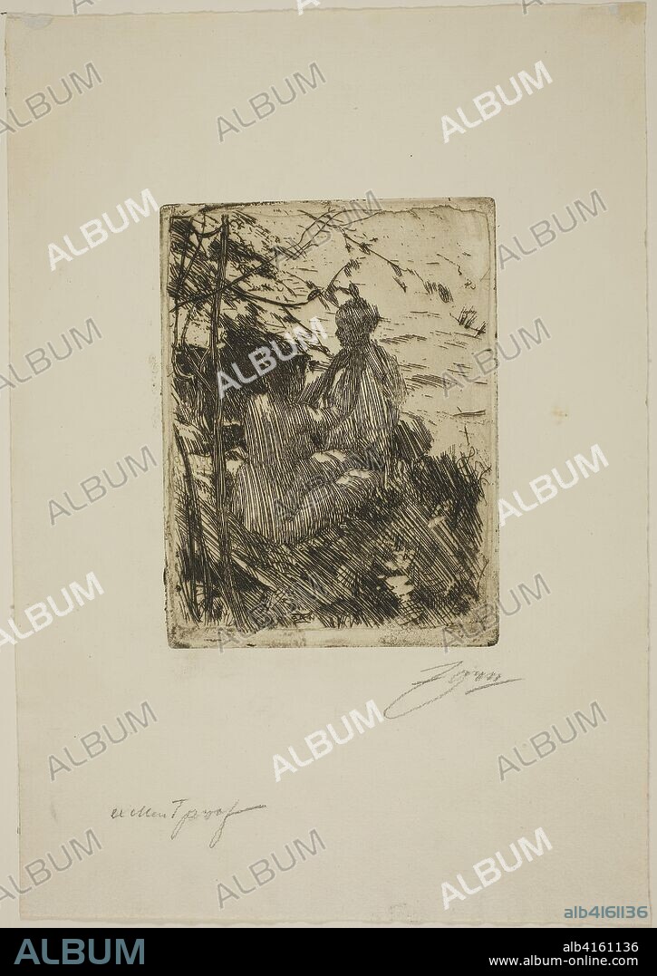 ANDERS LEONARD ZORN. In the Open Air. Anders Zorn; Swedish, 1860-1920. Date: 1890. Dimensions: 147 x 113 mm (image); 157 x 117 mm (plate); 320 x 223 mm (sheet). Etching on ivory laid paper. Origin: Sweden.