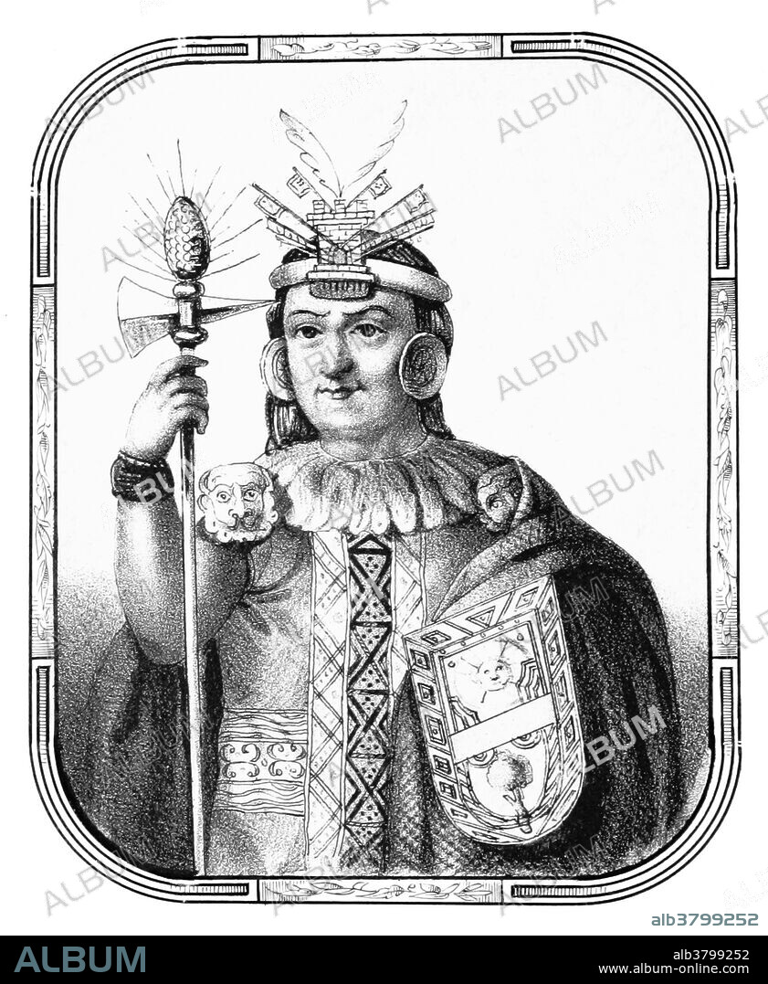 Manco Inca Yupanqui (1516-1544) was the founder Sapa Inca of the independent Neo-Inca State in Vilcabamba, although he was originally a puppet emperor installed by the Spaniards. He gathered an army of 200,000 Inca warriors and laid siege to Cuzco in early 1536. From his fortress in Ollantaytambo he coordinated his siege of Cuzco with one on Lima, led by one of his captains, Quiso Yupanqui. The Incans were able to defeat four relief expeditions sent by Pizarro. Force to abandon Ollantaytambo he retreated to Vitcos, then to Vilcabamba, where he founded the Neo-Inca State. Manco was murdered in 1544 by supporters of Diego de Almagro who had previously assassinated Francisco Pizarro and who were in hiding under Manco's protection. They in turn were all killed by Manco's soldiers. Image taken from page 108 of "Recuerdos de la Monarquia Peruana, Ã³ bosquejo de la historia de los Incas, etc" by Justo Sahuaraura, 1850.
