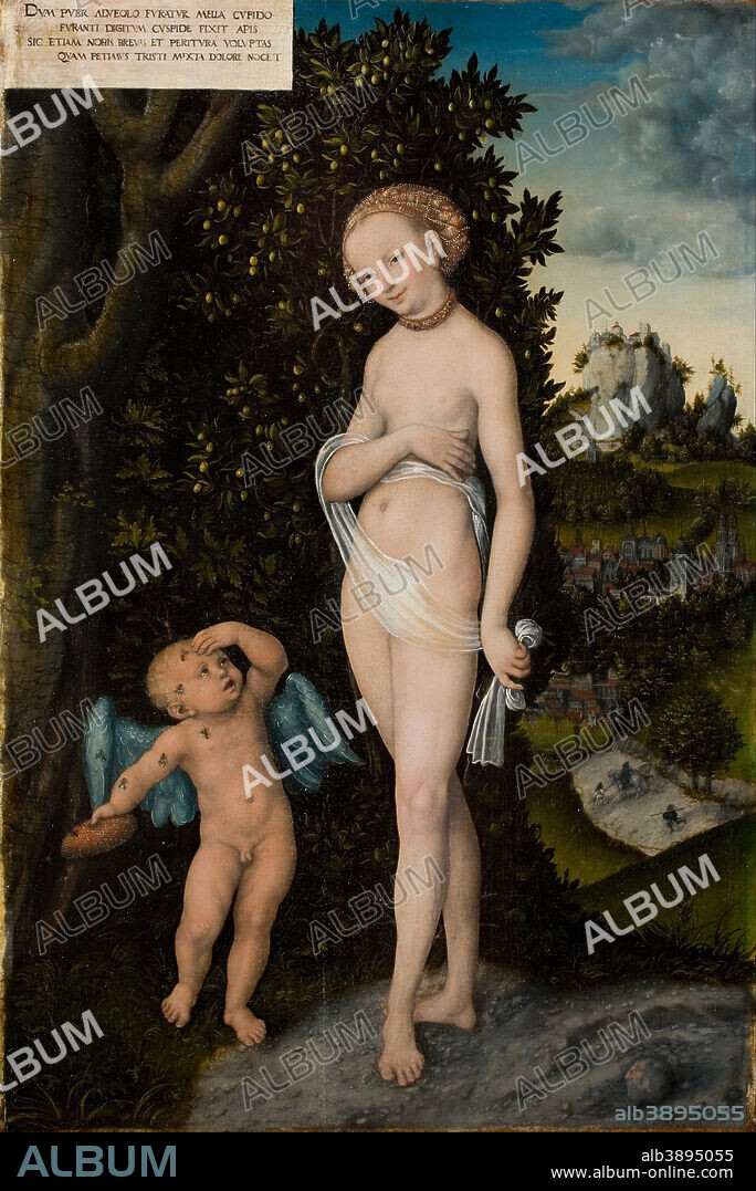 LUCAS CRANACH L'ANCIEN. Venus and Cupid, the Honey Thief. Date/Period: 1530. Painting. Oil on panel. Height: 68.6 cm (27 in); Width: 49.8 cm (19.6 in).