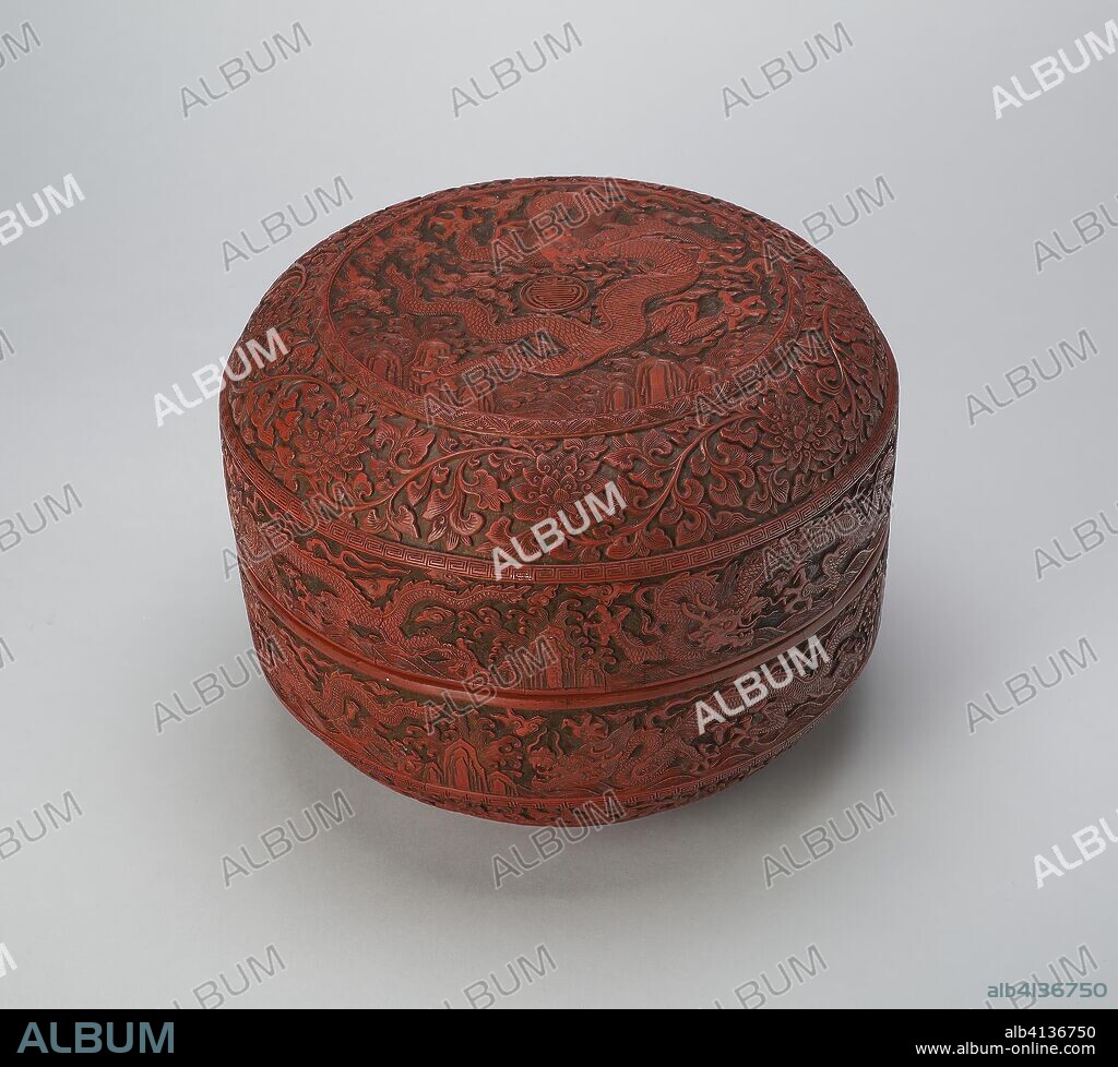 Covered Box. China. Date: 1522-1566. Dimensions: H. 18.5 cm (7 1/4 in.); diam. 25.6cm (10 1/16 in.). Carved cinnabar lacquer on wood. Origin: China.