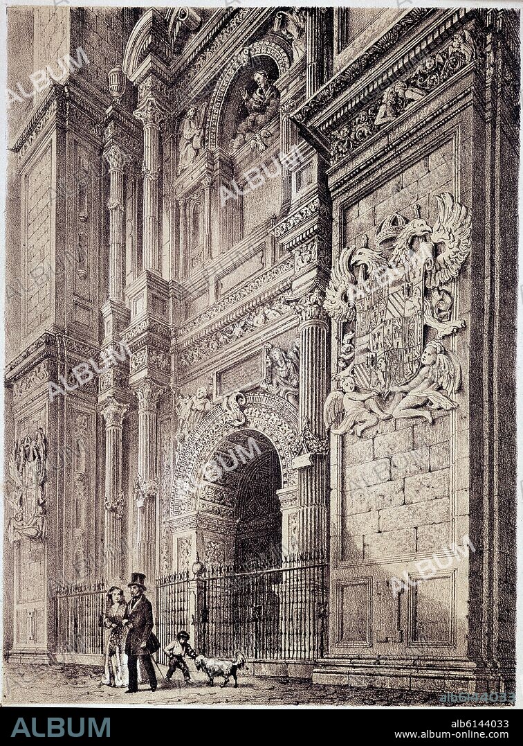 FRANCISCO JAVIER PARCERISA BOADA (1803-1876). CATEDRAL DE GRANADA - PUERTA PERDON - GRABADO SIGLO XIX.
