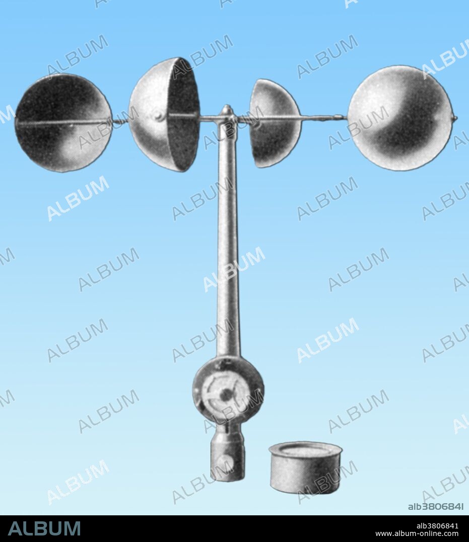 An anemometer.  An anemometer is a device for measuring wind speed.  This type of hemispherical cup anemometer was invented in 1846 by John Thomas Romney Robinson.