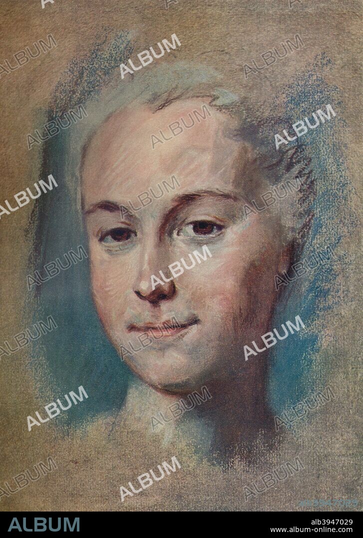 'La Camargo', c1743. Marie-Anne de Camargo Cupis, (1710-1770), Ballet dancer in the Parisian Opera. She was nicknamed La Camargo. Held at the Musée Antoine Lecuyer, Saint-Quentin. From The French Pastellists of the Eighteenth Century by Haldane MacFall. [MacMillan and Co., Limited, London, 1909].