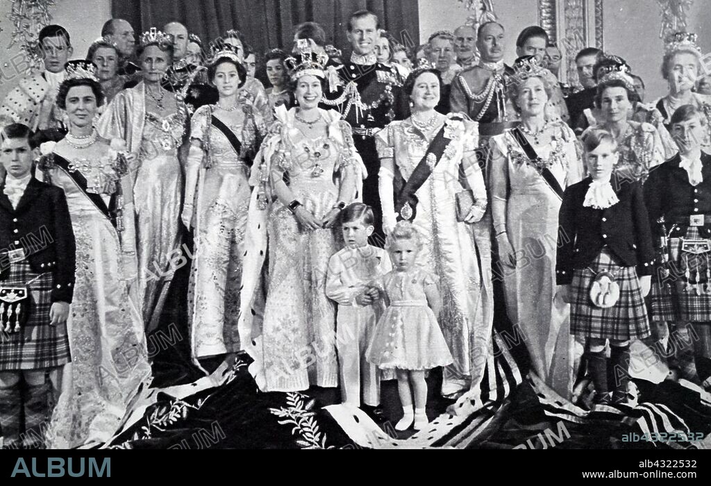 The coronation of Elizabeth II of the United Kingdom, took place on 2 June 1953 at Westminster Abbey, London. family group at Buckingham Palace. (Left to right) Prince Michael, the Duke of Kent, the Duchess of Kent, Crown Princess Marthe of Norway, Crown Prince Olaf of Norway, Princess Margaret, the Queen, the Duke of Edinburgh, Prince Charles, Princess Anne, Queen Elizabeth the Queen Mother, the Earl of Athlone, the Duke of Gloucester, the Princess Royal, the Earl of Harewood, Prince Richard, the Duchess of Gloucester, Prince William, and Princess Alice Countess of Athlone..