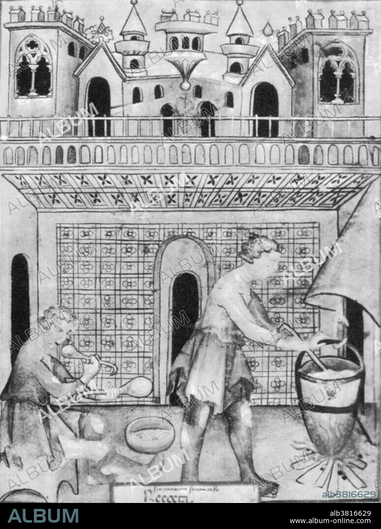 The craft of making cheese dates back at least 4,000 years. Archaeological evidence exists of cheesemaking by the ancient Egyptian civilizations. The manufacture of cheese in the Middle Ages was very much like it is today in the homestead. It consists of culturing milk, acidifying it, or using rennet; allowing it to curdle; cutting the curds; "cooking" it at temperatures that range from lukewarm to mildly warm, which causes the curds to contract; draining out the whey; pressing out the remaining whey; and possibly ageing. The ageing process can begin with soaking in brine to harden a rind, or covering with wax to prevent mold from growing, or it can include allowing or encouraging the mold to grow. At some point in the process, the milk, cheese or curds could be salted.