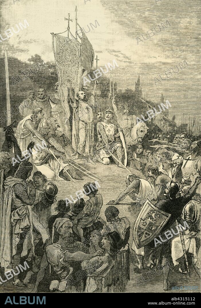 'Peter the Hermit Preaching the First Crusade', (1095-1099), 1890. Peter the Hermit (1050-1115) priest of Amiens and key figure during the First Crusade, a military effort to recapture the Holy Land for Pope Urban II for the Byzantine Empire. From "Cassell's Illustrated Universal History, Vol. III - The Middle Ages", by Edmund Ollier. [Cassell and Company, Limited, London, Paris and Melbourne, 1890. ].