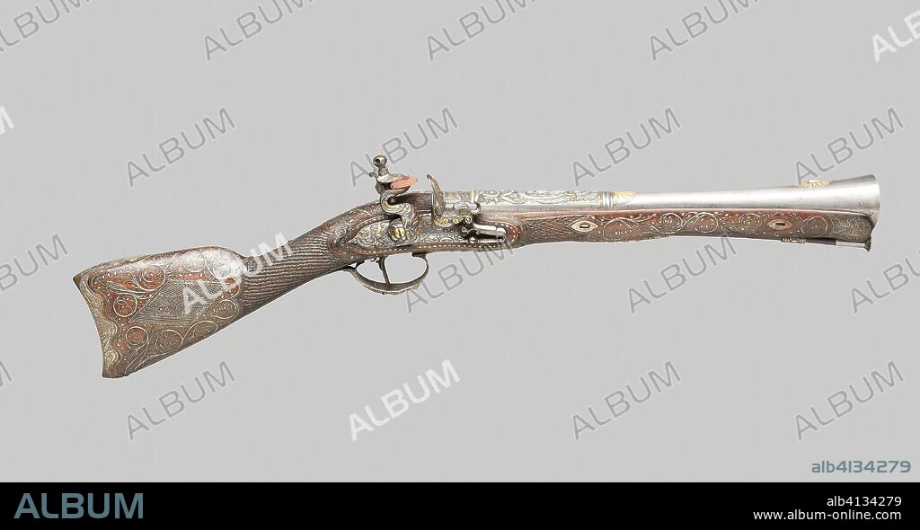 Flintlock Blunderbuss Carbine. Spanish. Date: 1500-1525. Dimensions: . Walnut, silver, and gold. Origin: Spain.