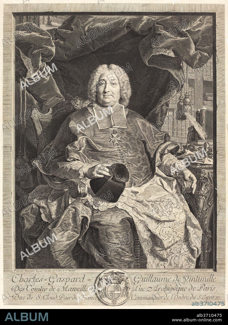 CLAUDE DREVET AFTER HYACINTHE RIGAUD. Charles-Gaspard-Guillaume de Vintimille du Luc, Archbishop of Paris. Medium: engraving.