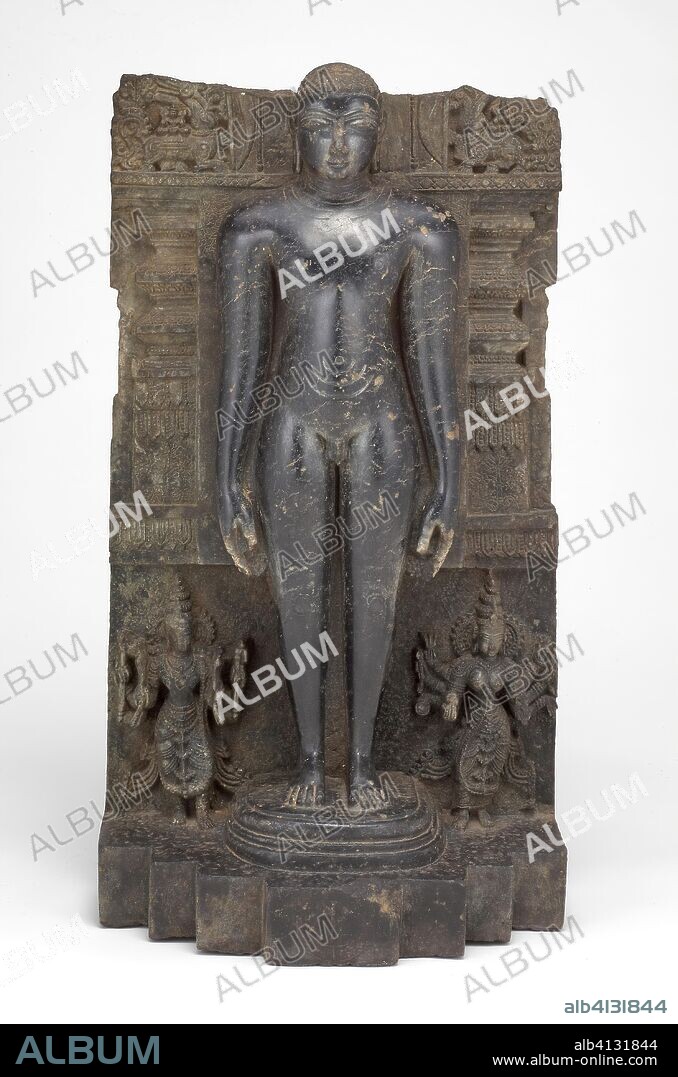 Jaina Tirthankara Chandraprabha Standing in Meditation (Kayotsarga). India; Karnataka. Date: 1101-1200. Dimensions: 68.9 x 36.7 x 22.6 cm (27 1/8 x 14 1/2 x 8 7/8 in.). Schist. Origin: Karnataka.