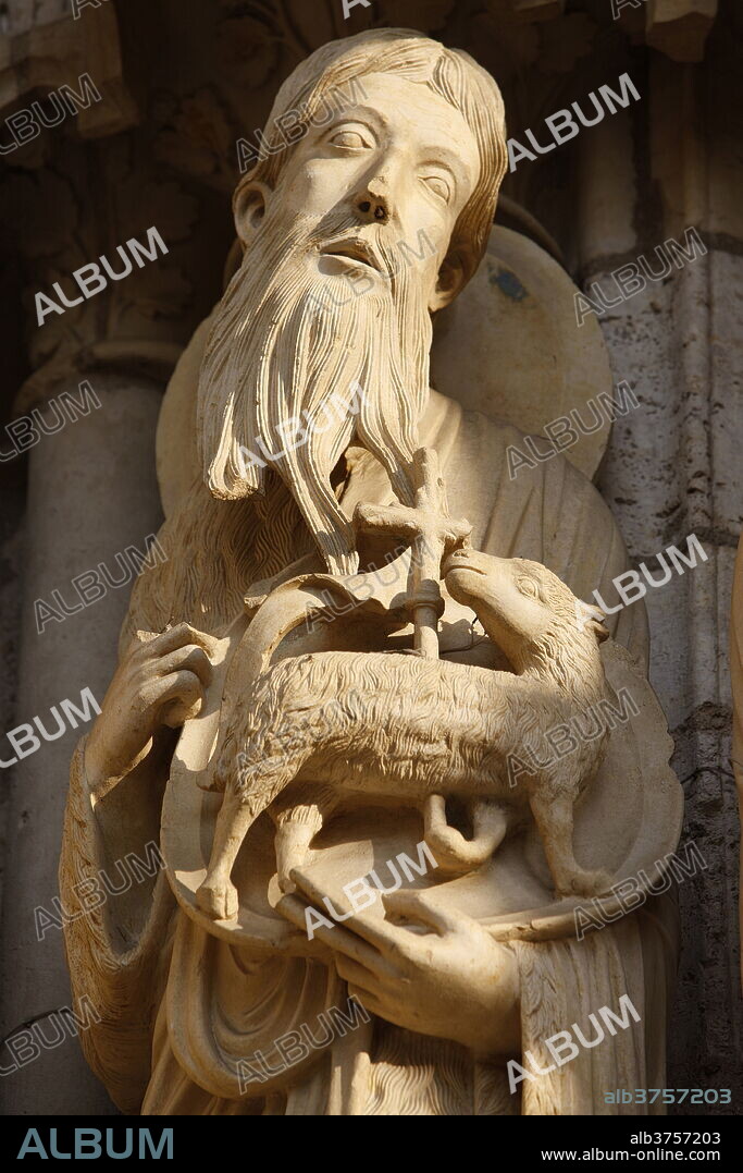 North gate sculpture of St. John the Baptist, Notre-Dame de Chartres Cathedral, UNESCO World Heritage Site, Chartres, Eure-et-Loir, France, Europe.