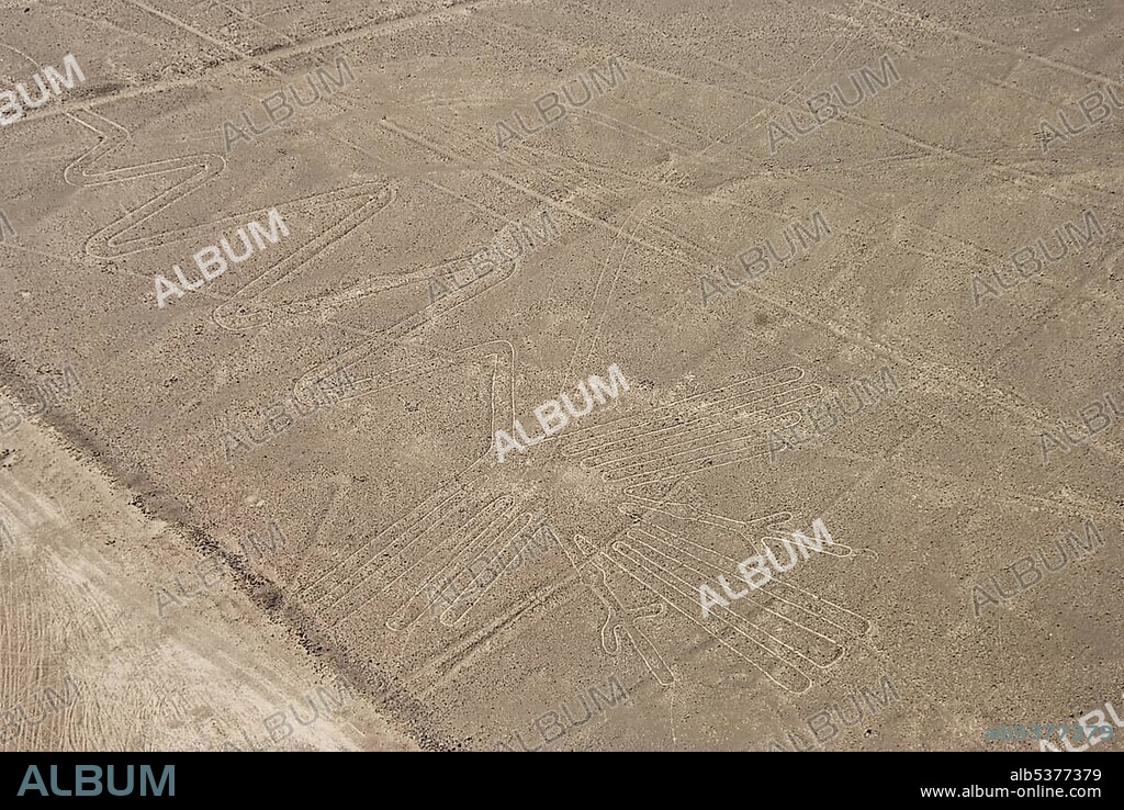 The Heron, Nazca Lines, Nasca geoglyphs, UNESCO World Heritage site near Nasca or Nazca, Peru, South America.
