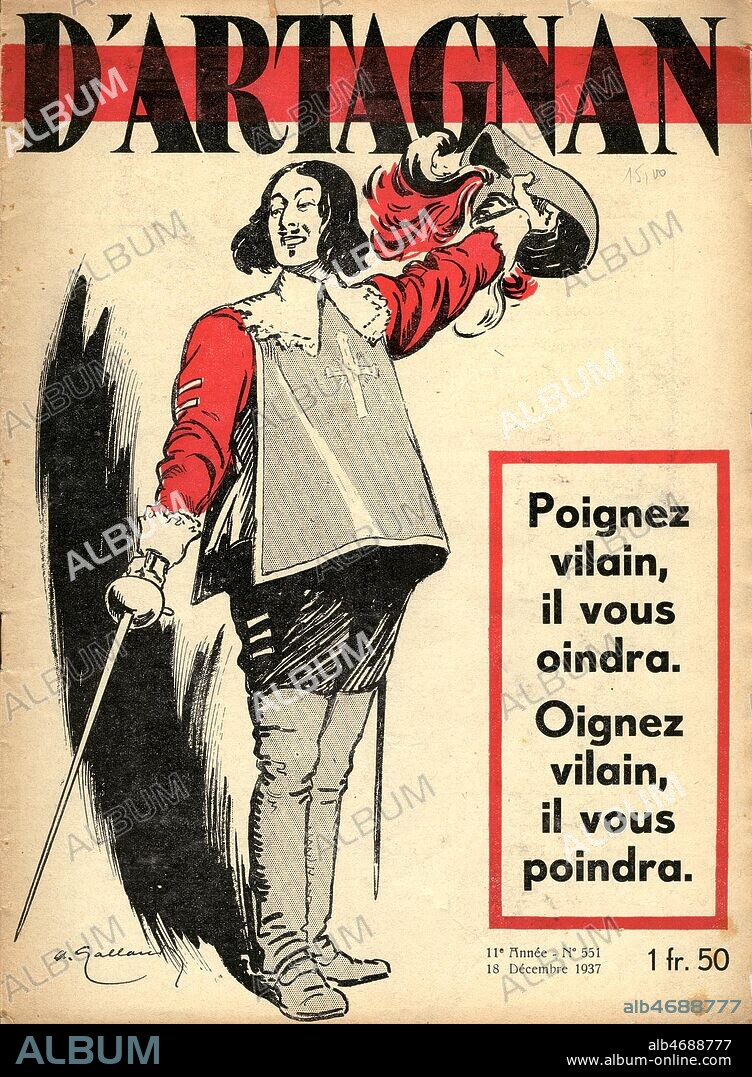 Hebdomadaire fonde dans les annees 20, le Cirque de d'Artagnan est un hebdomadaire satirique et caricatural. Nous possedons une quarantaine de numeros de 1930 a 1937. Illustration GALLAND ANDRE (1886-1965) ADAGP. Credit Collection privee KHARBINE TAPABOR.