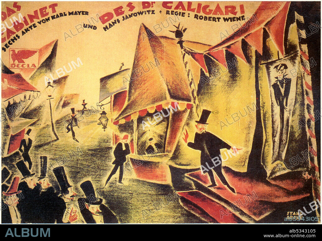 Poster de EL GABINETE DEL DR. CALIGARI, 1920 (DAS CABINET DES DR. CALIGARI), dirigida por ROBERT WIENE. Copyright DECLA-BIOSKOP.