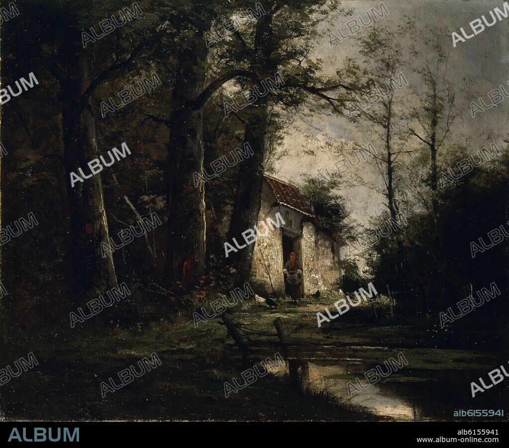 PAISAJE-CAMPESINA DANDO DE COMER A GALLINAS.
